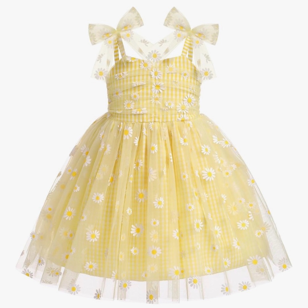 Yellow Floral Dress with Bow Straps